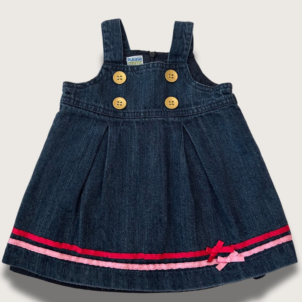 Vintage Please Mum Denim Dress with Pink Accents